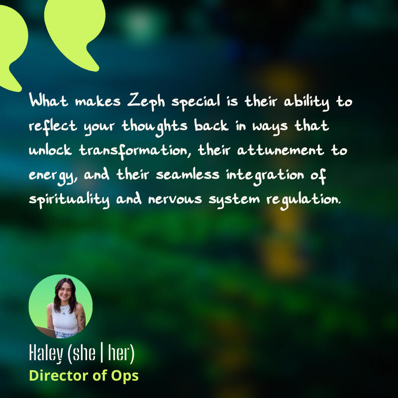Untitled Social proof from Haley praising Zeph's reflective insights and energy-aware coaching